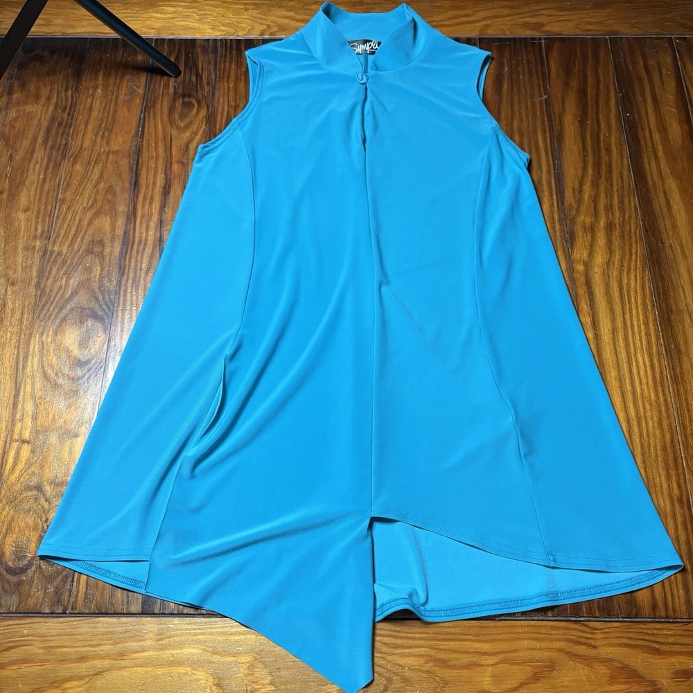 Sympli Bright Blue Sleeveless High Neck Asymmetric Top Women's Sz 6 A1404